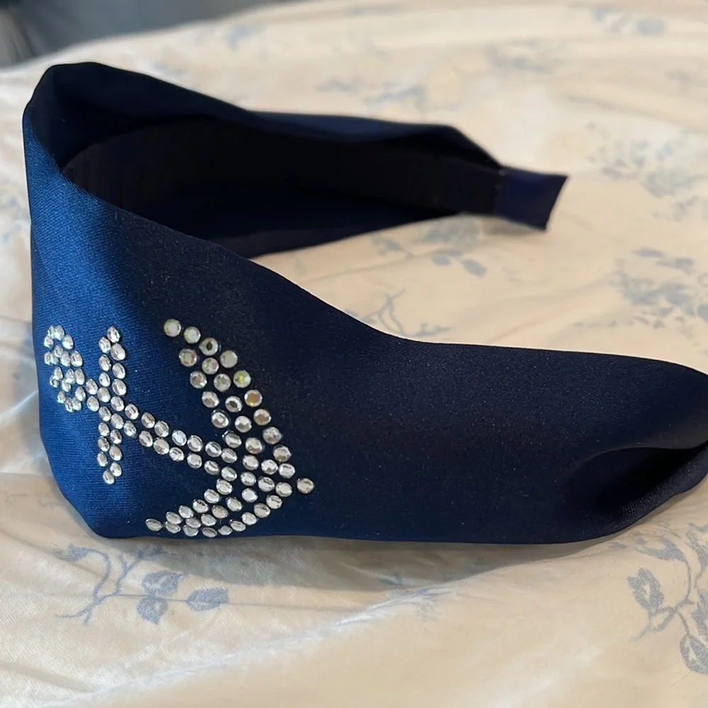 Real silk navy headband with crystal‎ anchor
